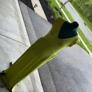 Neon Green Maxi Bodycon Double Slit Dress
